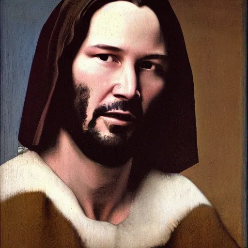 Image similar to portrait of Keanu Reeves, Johannes Vermeer, beautiful, high resolution,