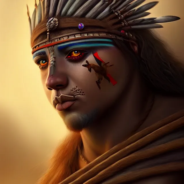 Image similar to epic professional digital art of a medieval north American indigenous Warrior, fantasy art, best on artstation, cgsociety, wlop, cosmic, epic, stunning, gorgeous, much detail, much wow, masterpiece