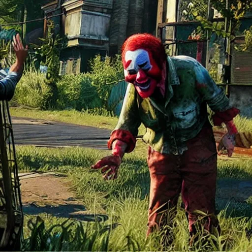 Image similar to “ a still of a clown comedy scene from the last of us part 2 ”