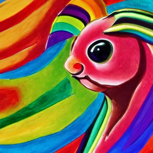 Prompt: portrait friendly cute happy stylish realistic rainbow animal from africa. background in the style of art nouveau. lively. colorful. hd.