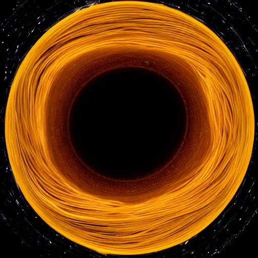 Image similar to photography of a black hole along spaghetti noodles on a dinner plate, spaghetti noodles disc, gravitational lens, 8 k resolution