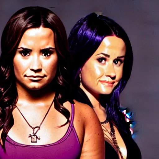 Image similar to close-up of Demi Lovato as Piper Halliwell and Selena Gomez as Phoebe Halliwell and Ariana Grande as Prue Halliwell in a Charmed movie directed by Christopher Nolan, movie still frame, promotional image, imax 35 mm footage