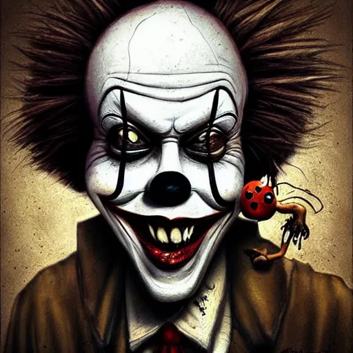 Image similar to surrealism grunge cartoon portrait sketch of a scarecrow with a wide smile - michael karcz, loony toons style, pennywise style, horror theme, detailed, elegant, intricate