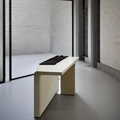 Prompt: of dezeen showroom ,archdaily, 032c, minimalissimo, photo of piano by Patricia Urquiola