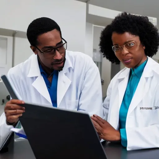 Prompt: black scientists in a futuristic clinic