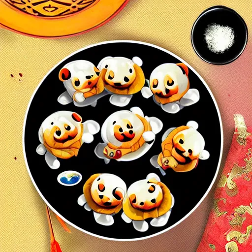 Image similar to kungfu panda cooking momos over the clouds