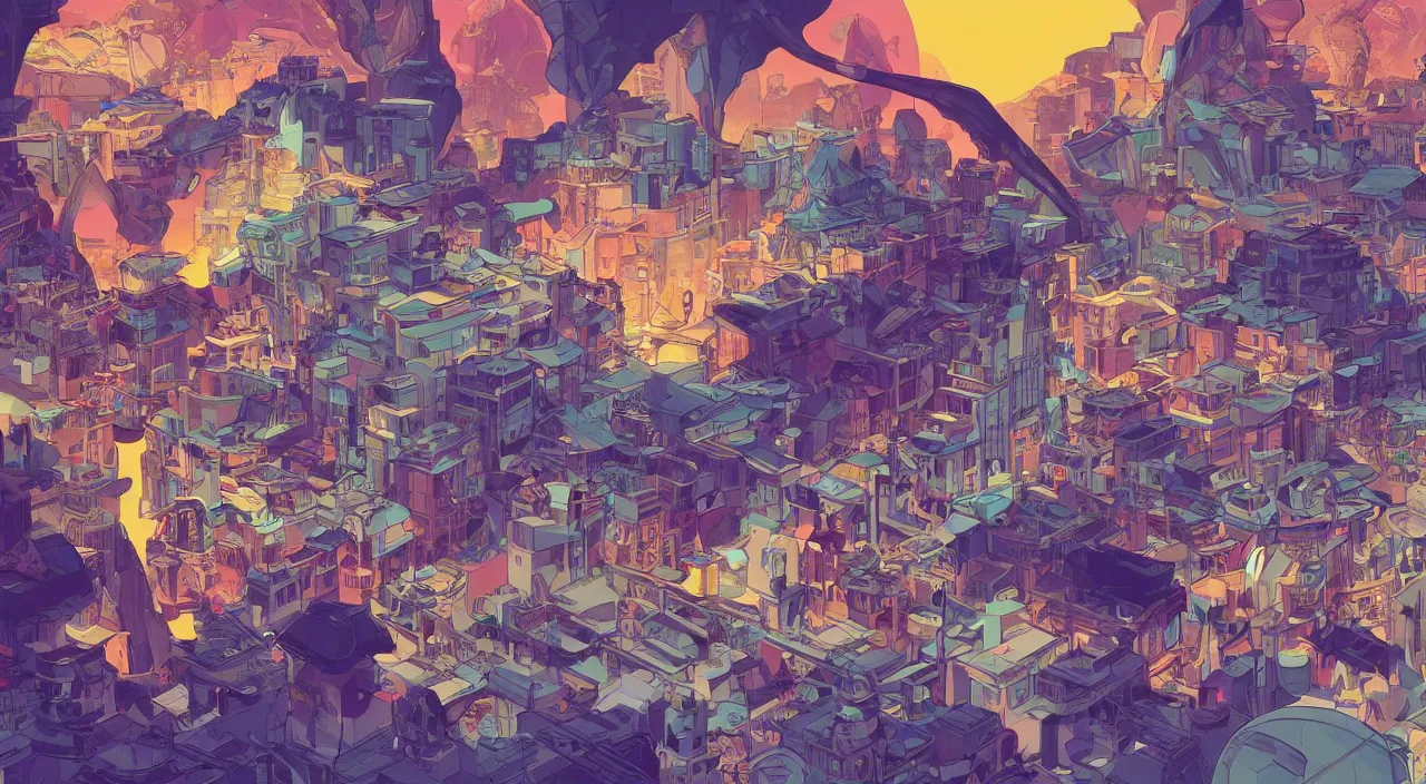 Image similar to vector cutout bazaar zouk oriantal multicolorful sky shine place mosquet painting stylized digital illustration video game icon global illumination ray tracing in borderlands by victo ngai, andreas rocha, john harris and feng zhu and loish and laurie greasley