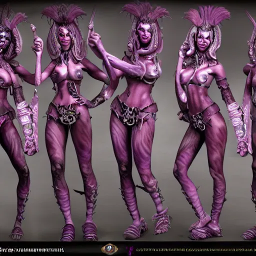 Image similar to Realistic Slaanesh daemonettes from Warhammer Total War, Highly Detailed