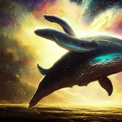 Image similar to space magical whale, galaxy whale, epic fantasy style art, galaxy theme, by Greg Rutkowski, hearthstone style art
