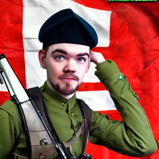 Image similar to jacksepticeye as a irish soldier, highly detailed, cinematic lighting photorealistic