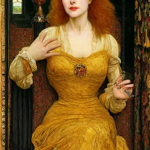 Prompt: masterpiece of intricately detailed preraphaelite photography portrait face hybrid of nicole kidman and hedy lamarr, sat down in train aisle, inside a beautiful underwater train to atlantis, betty page fringe, medieval dress yellow ochre, by william morris ford madox brown william powell frith frederic leighton john william waterhouse hildebrandt