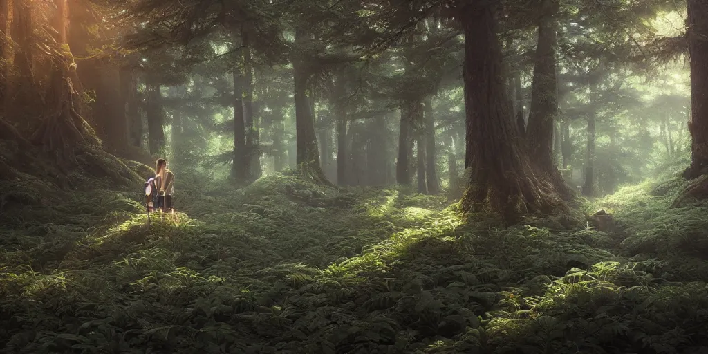 Prompt: a forest, highly detailed oil painting, hyperrealism, perfect lighting, Studio Ghibli, Jessica Rossier, digital art, octane render, beautiful composition, trending on artstation, masterpiece