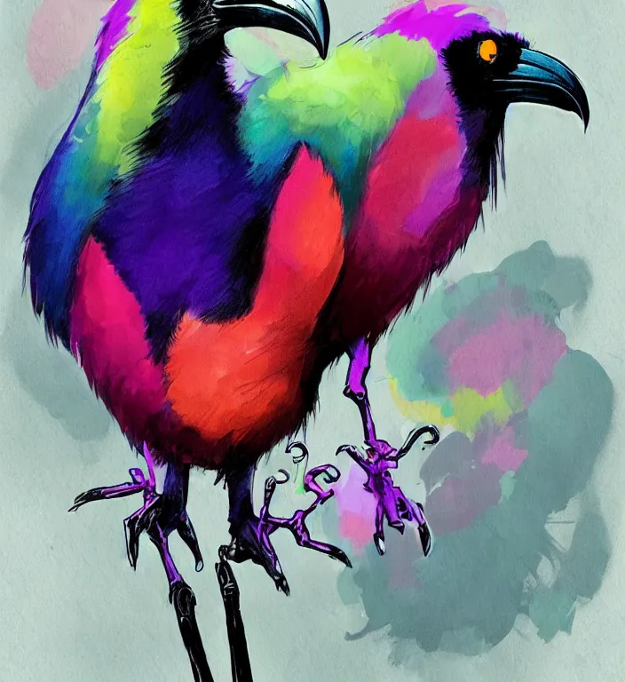 Image similar to colorful illustration of happy raven bird, by zac retz and junji ito