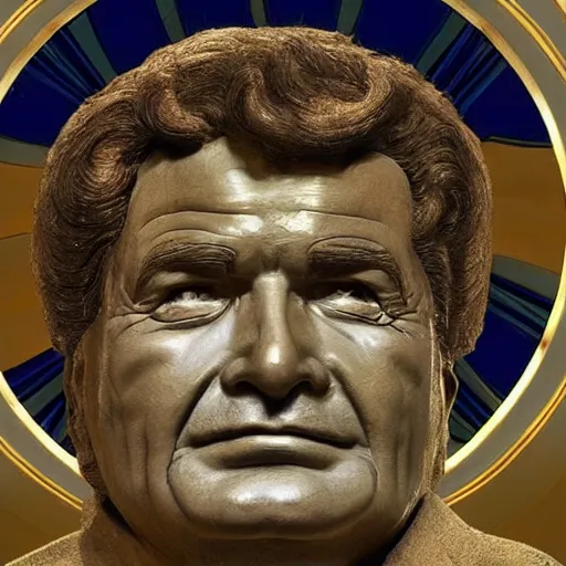 Prompt: heaven!!!!!!!!, gold gates of heaven!!!!!!!!, clouds on ground!!!!!, fog!!!, columbo angel, peter falk as columbo, symmetrical face!!!!, round symmetrical eyes!!!, color, hdr