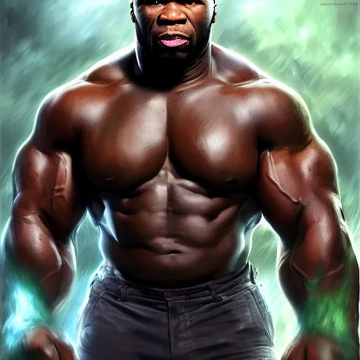 Image similar to 5 0 cent as the hulk, digital painting, extremely detailed, 4 k, intricate, brush strokes, mark arian, artgerm, bastien lecouffe - deharme