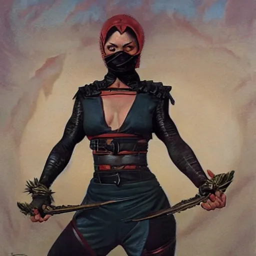 Image similar to portrait of a female mortal kombat warrior, by gerald brom and norman rockwell