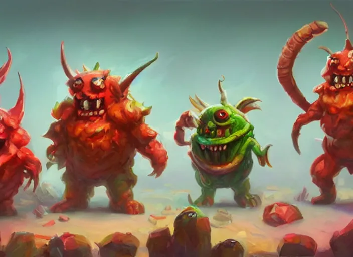 Image similar to concept art of candy monsters, oil painting by Jama Jurabaev, extremely detailed, brush hard, artstation, for AAA game, high quality