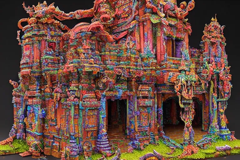 Image similar to an intricate 3d sculpture of a psychedelic temple by kris kuksi
