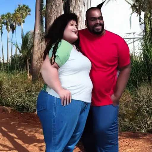 Image similar to the fattest woman dating the skinniest man, photo realistic,