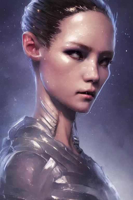 Image similar to a fancy portrait of an alien women by Greg Rutkowski, Sung Choi, Mitchell Mohrhauser, Maciej Kuciara, Johnson Ting, Maxim Verehin, Peter Konig, final fantasy , 8k photorealistic, cinematic lighting, HD, high details, atmospheric , trending on artstation