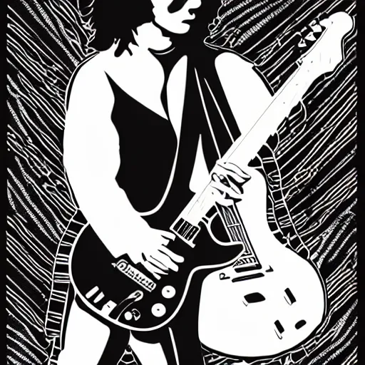 Image similar to 1 9 7 0 - young - jimmy page from led zepelin playing - guitar - solo, sticker - art, svg vector, adobe - illustrator