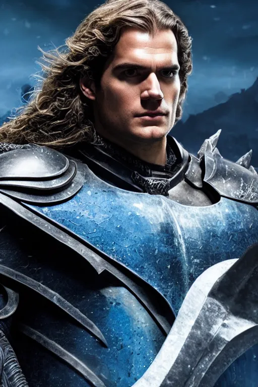 Image similar to Henry Cavill as Arthas Menethil, promo shoot, studio lighting