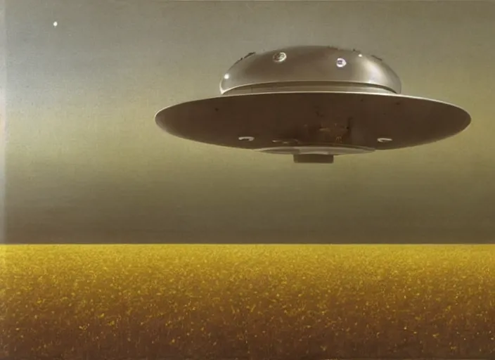 Image similar to ufo flying saucer space ship landing in field of spaghetti and meatballs, albumen silver print by timothy h. o'sullivan ralph mcquarrie