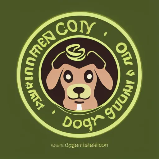Prompt: green circular coffee shop logo, depicting ugly and dirty dog in center, horror movie dog