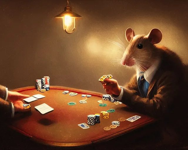 Prompt: 5 5 mm portrait photo of mouse playing poker. magical atmosphere. art by greg rutkowski. highly detailed 8 k. intricate. lifelike. soft light. nikon d 8 5 0.