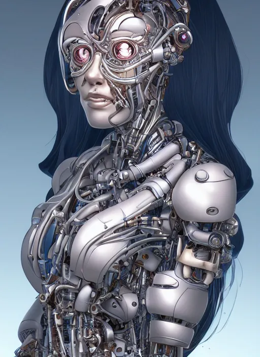 Image similar to portrait of a beautiful cyborg woman by Yukito Kishiro, biomechanical, hyper detailled, trending on artstation