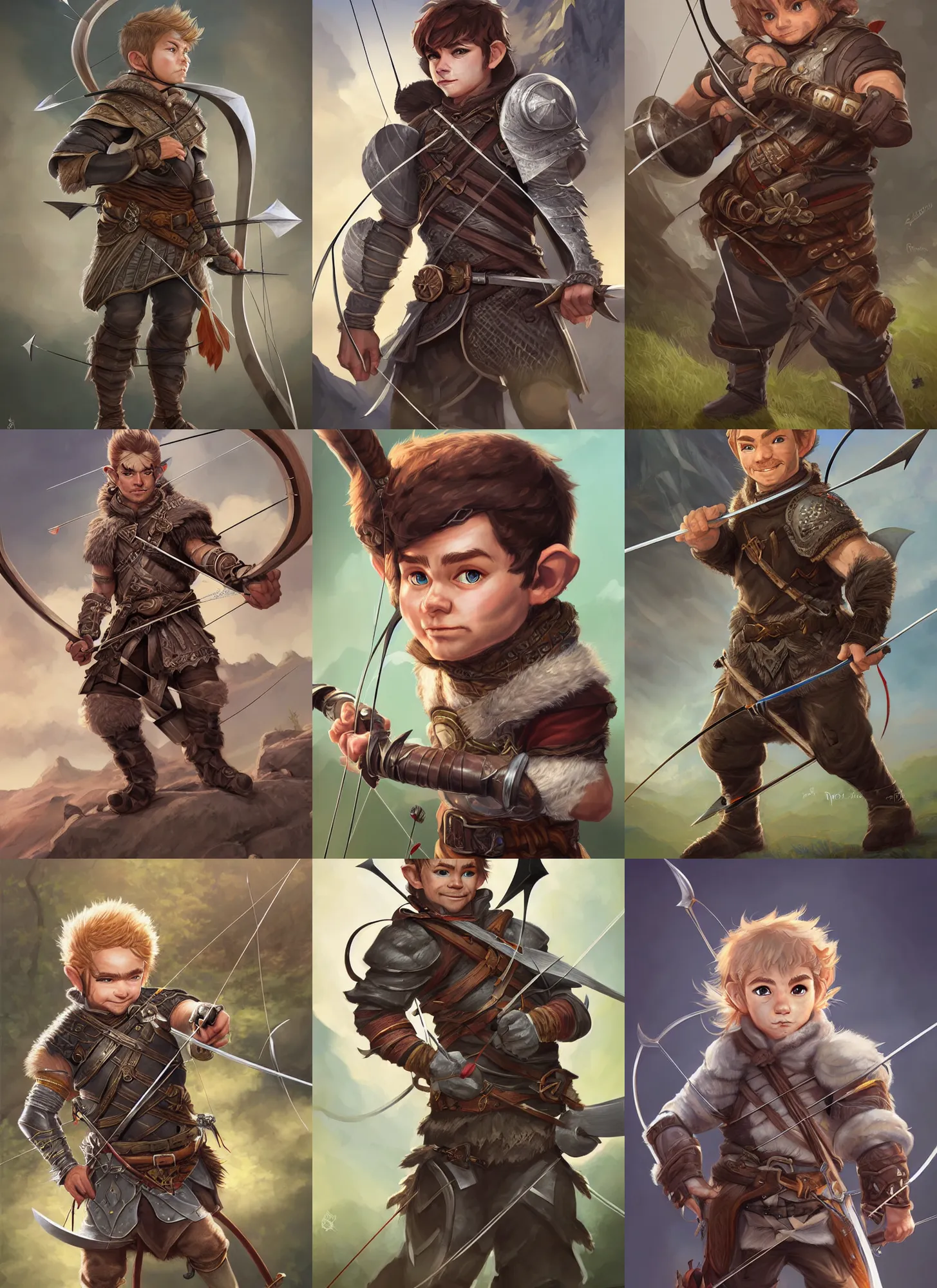 Prompt: portrait of a halfling archer, male, badass outfit, high fantasy, dnd, extremely detailed, smooth, sharp focus, by rossdraws, sakimichan, frank franzzeta