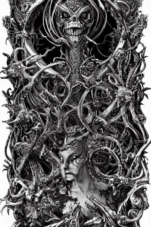 Prompt: the seven deadly sins, horror art, grotesque, zbrush art, majestic, silver filigree, colorful, dark fantasy, celtic knot, anatomical, h r giger style, frank frazetta, ornate, art nouveau, symmetrical, turquoise jewelry, red smoke insanely detailed and intricate, hypermaximalist, elegant, ornate, hyper realistic, super detailed