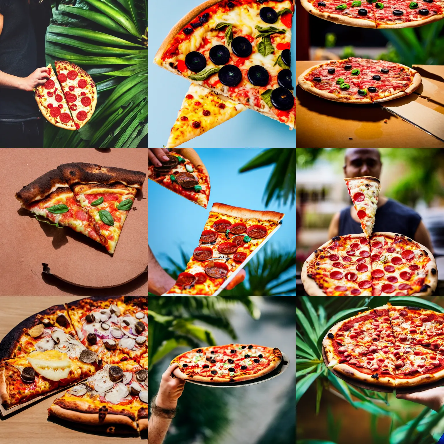 Prompt: ant carrying a slice of (((pizza))) tropical 4k photography
