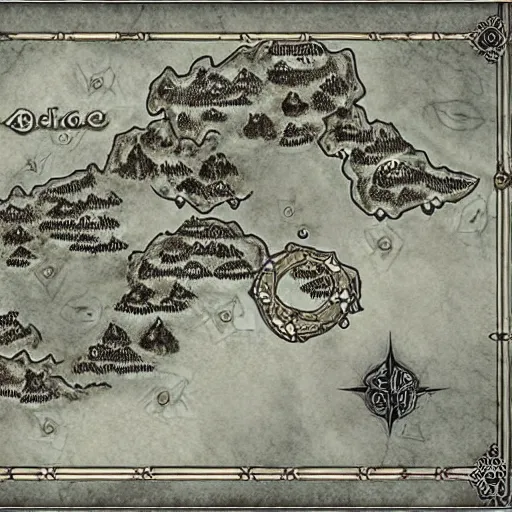 Image similar to D&D style fantasy map design, embellished detail