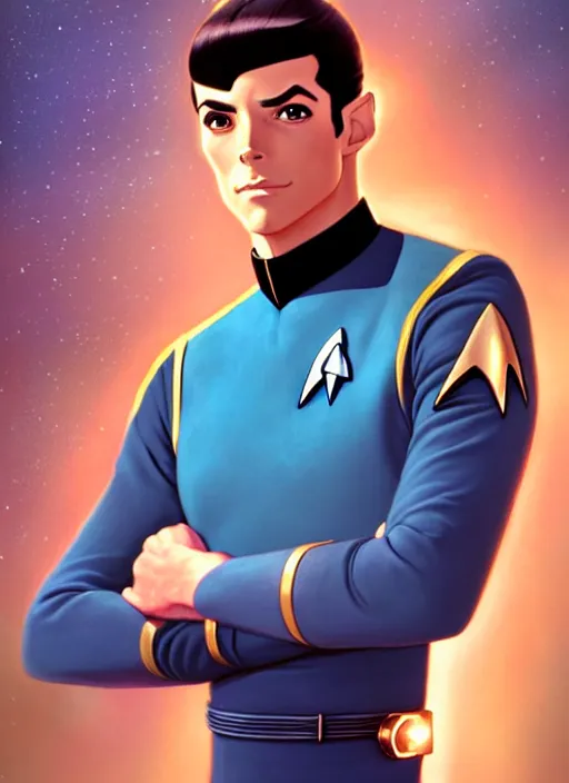 Image similar to cute star trek officer chris mears, natural lighting, path traced, highly detailed, high quality, digital painting, by don bluth and ross tran and studio ghibli and alphonse mucha, artgerm