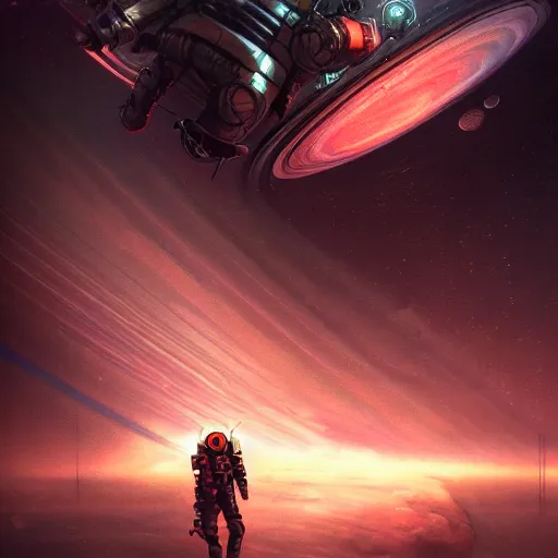 Prompt: futuristic astronaut falling through jovian clouds in jupiter, psychedelic cyberpunk art by cedric peyravernay, highly detailed, excellent composition, cinematic concept art, dramatic lighting, trending on artstation