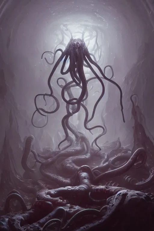 Prompt: a man losing his mind, tentacles, lovecraft, madness, lovecraftian, underworld, insanity, 8 k, digital art, magic the gathering, mtg, by greg rutkowski, trending on artstation