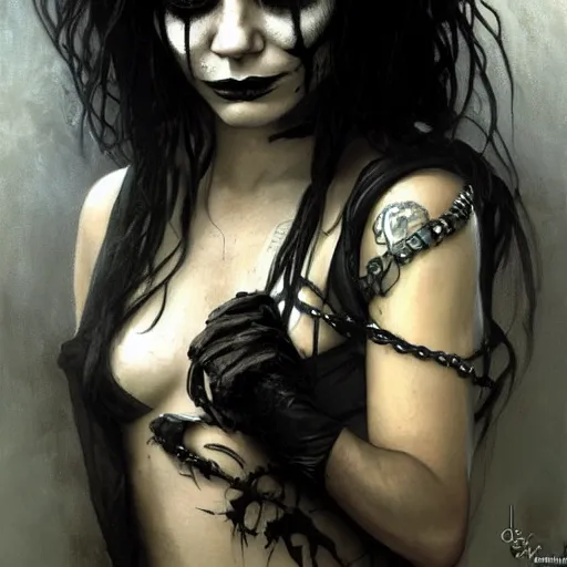 Image similar to beautiful portrait of vanessa hudgens as death from sandman, smiling, by cedric peyravernay, alphonse mucha, by jeremy mann, by lecouffe deharme, goth chic, soft lightning, eyeliner, punk rock, high detailed, 8 k