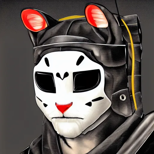 Prompt: Renovatio portrait cat samurai cyberpunk high detail, high modernization, high stylization hyperrealistic