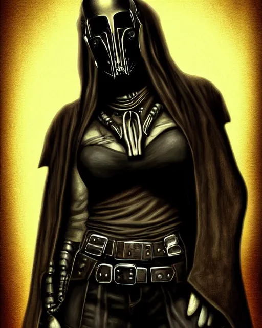 Image similar to bounty hunter, a digital painting, realistic shaded, fine details, realistic shaded lighting poster by anne stokes, deviantart contest winner, gothic art, gothic, goth, dark and mysterious