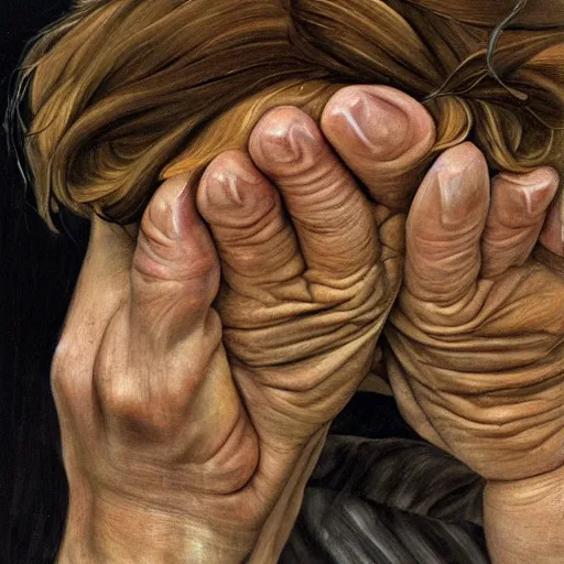 Image similar to high quality high detail painting by lucian freud, hd, portrait of despair