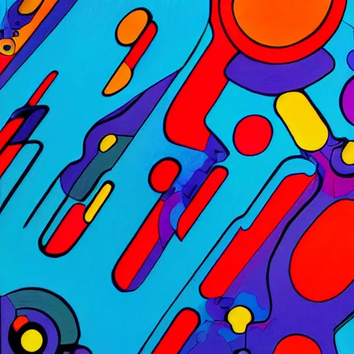Image similar to abstract forms in the bold colourful detailed style of mike hinge,