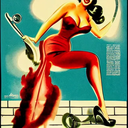 Image similar to monster pin up, award winning, 1 9 5 0 s