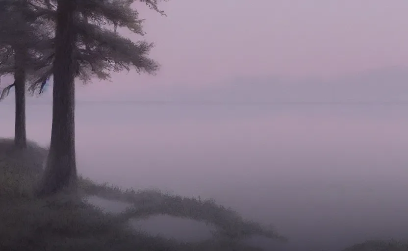 Prompt: a stranger lake directed by charlie kaufman ( 2 0 0 1 ) anamorphic lenses, foggy volumetric evening light, cinematic trending on artstation in the style of greg rutkowski