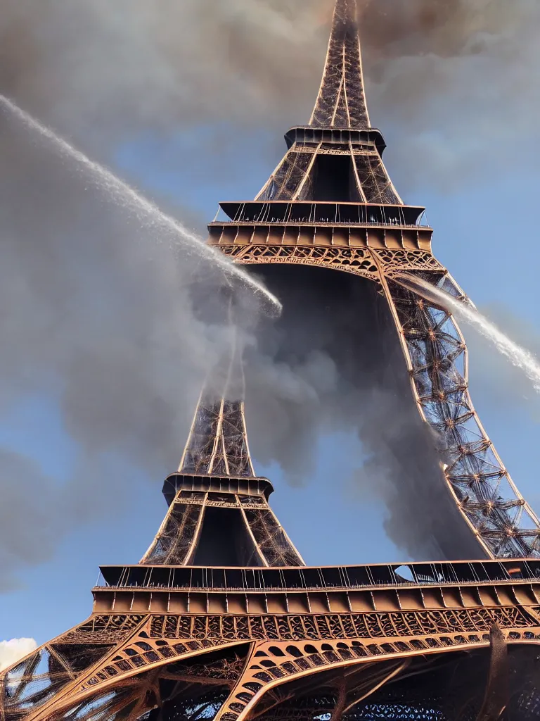 Prompt: fire at eiffel tower, realistic footage, natural lighting, realistic, sharp focus, very detailed, news feed