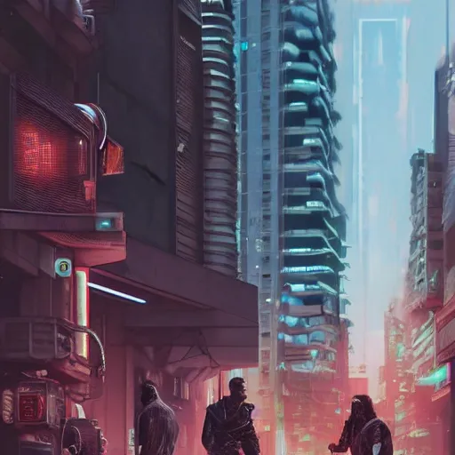 Image similar to cyberpunk people on desolate street, artgerm, highly detailed, hyper realistic, communist future