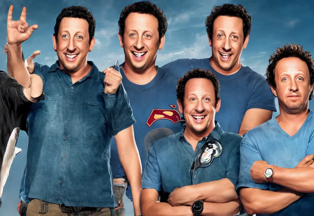 Image similar to Adam Sandler, Rob Schneider, and Paulie Shore, DC comics, HD, 4K, octane render