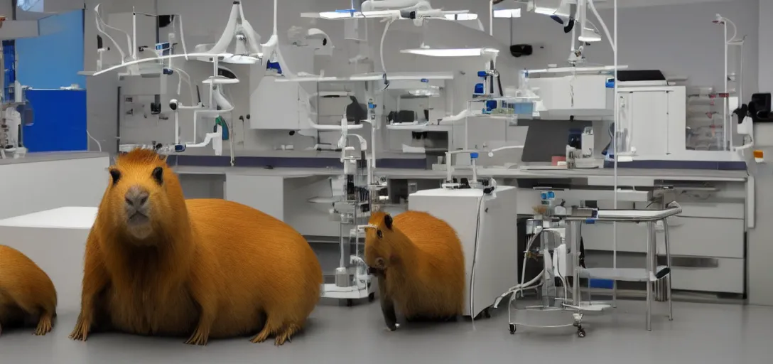 Prompt: Futuristic Science Laboratory with a Capybara