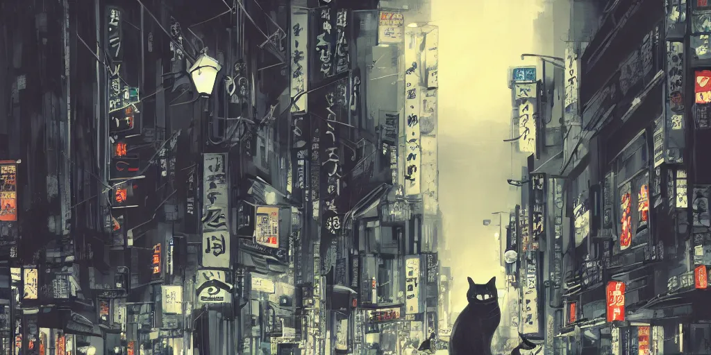 Image similar to a cat walking at the busy streets of tokyo at night, mixed media, concept art, digital painting, trending on artstation, highly detailed, epic composition, 8 k uhd