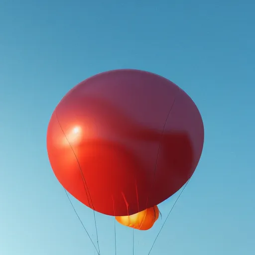 Image similar to a foating house in mid air held by ballons, dept of field, cinematic, volumetric lightening, octane render